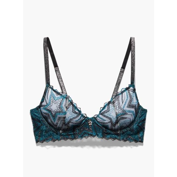 Savage X Fenty Other - Savage X Fenty Shining Star Embroidered Unlined Demi Bra Wildflower Blue 32B